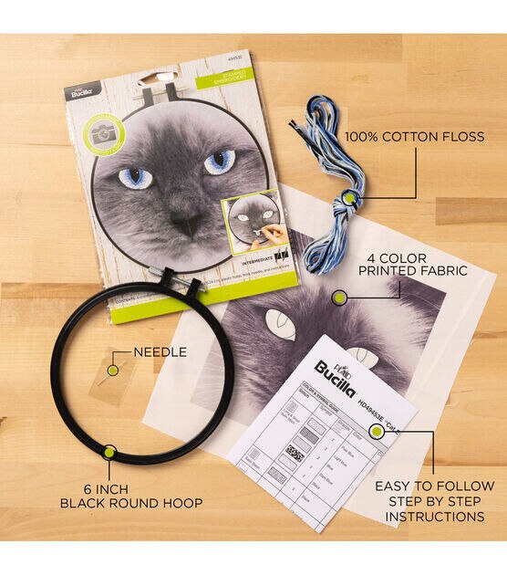 Bucilla Stamped Embroidery Kit 6 Round-Cat Eyes