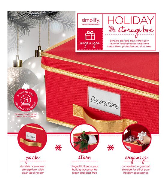 Simplify 12" Red Holiday Storage Box, , hi-res, image 9