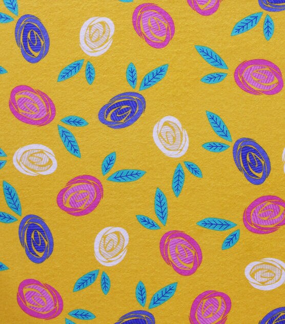 Super Snuggle Happy Graphic Floral Yellow Flannel Fabric