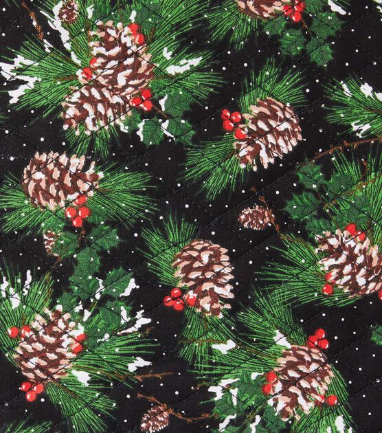 Pinecones & Plaid Double Faced Pre Quilted Christmas Cotton Fabric