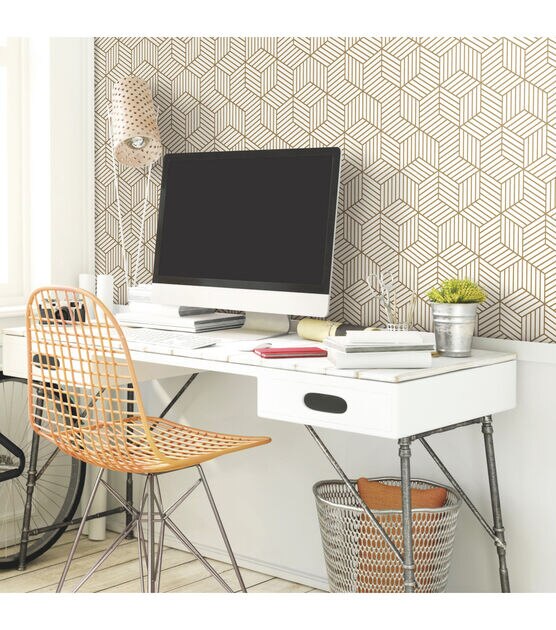 RoomMates Wallpaper White & Gold Hexagon, , hi-res, image 8