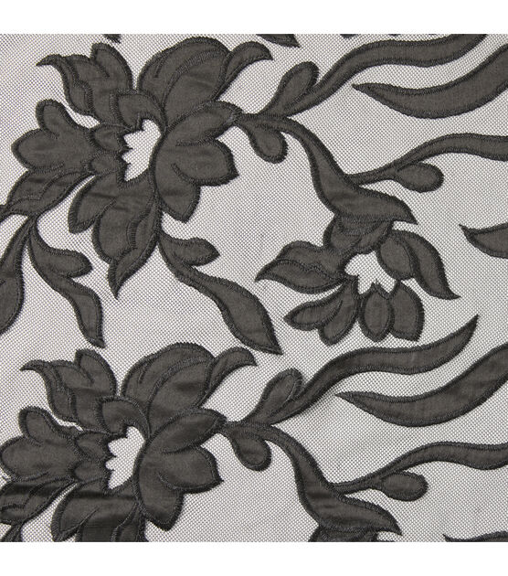 Designer Black Embroidered Large Floral Mesh Specialty Apparel Fabric