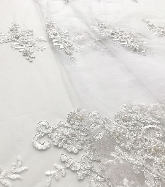 Off-white Net Fabric With White Embroidery, Boho Floral Fabric, Embroidered  Net Fabric, Wedding Dress Fabric, Sequin Fabric 1 Yard 