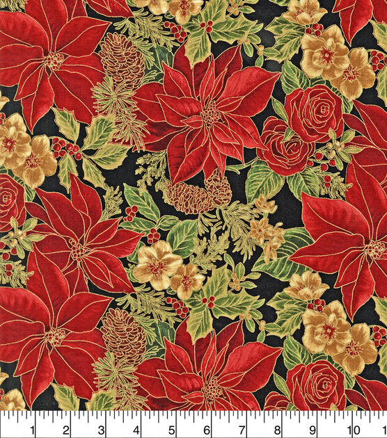 Christmas Cotton Fabric Cloth Dinner Napkins - Red Poinsettias