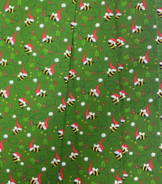 Santa Bees on Green Christmas Cotton Fabric, , hi-res, image 3