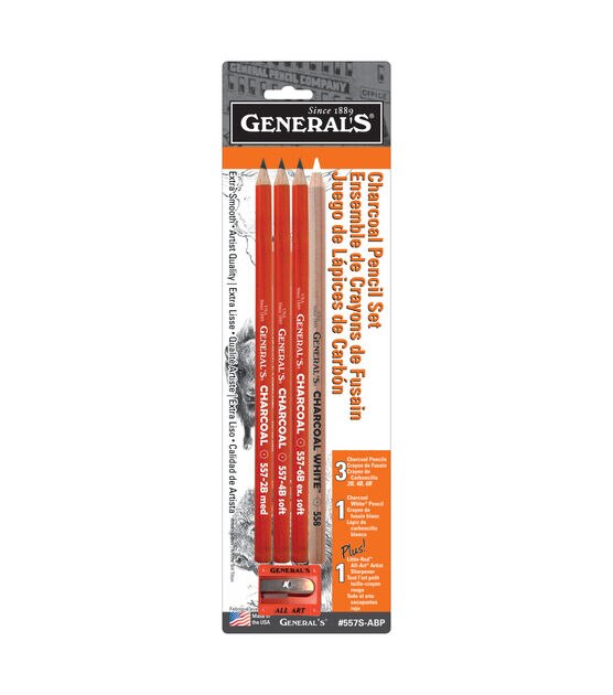 General Pencil Compressed Charcoal Sticks, Soft Assorted, White - 4 pack