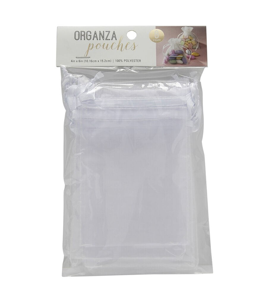 Wyla 4"x6" Organza Pouch 8pk, White, swatch