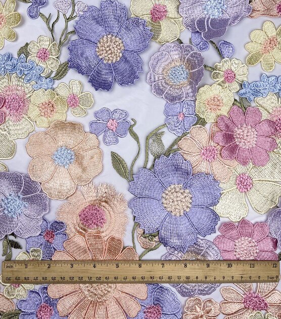 Purple Pastel Floral 3D Embellished Mesh Fabric, , hi-res, image 2