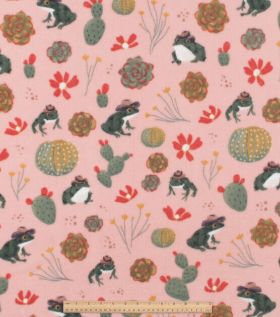 Frogs & Cacti on Pink Anti Pill Fleece Fabric, , hi-res, image 2