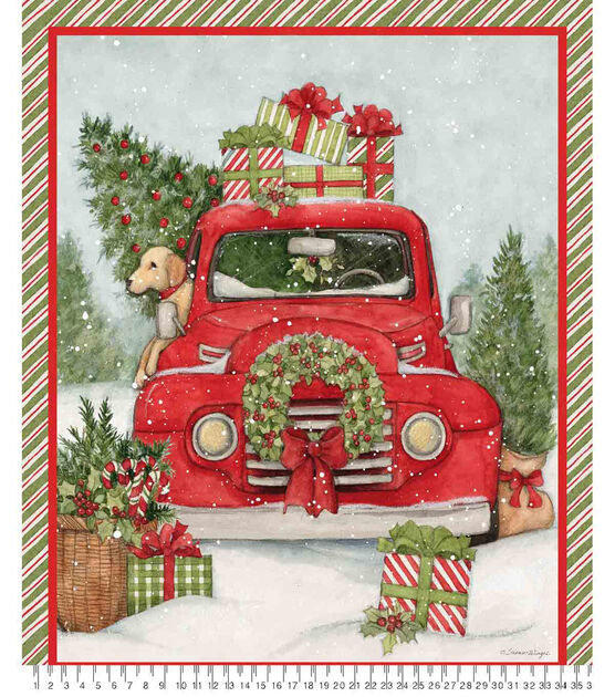 Susan Winget Puppy Red Truck Panel 36