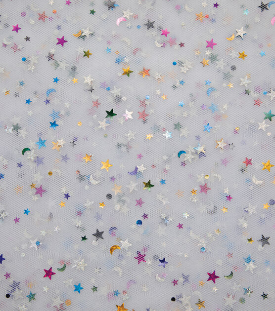 Wyla Confetti Stars & Moons Tulle Fabric White