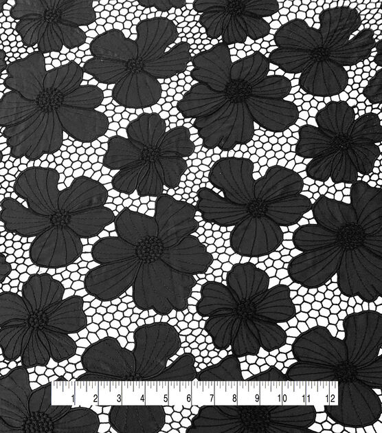 Black Floral Embroidered Lace Fabric