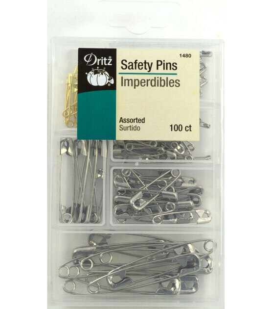 Dritz Safety Pins & Storage Box, Assorted Sizes, 100 pc