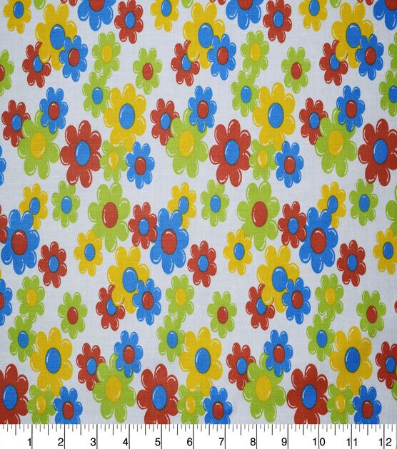 Bright Mod Floral on White Quilt Cotton Fabric by Quilter's Showcase, , hi-res, image 2