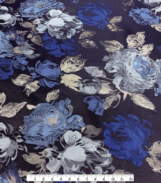 Blue Vintage Pastel Floral Jacquard Fabric, , hi-res, image 3