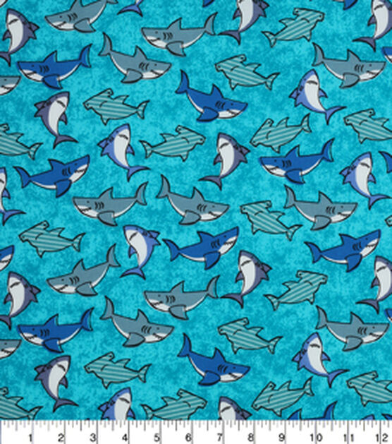 Packed Sharks Novelty Cotton Fabric