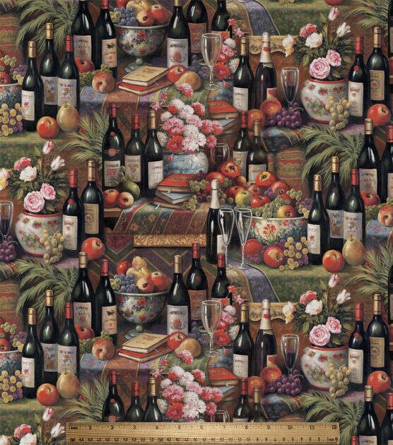 Wine & Fruits Novelty Cotton Fabric, , hi-res, image 2