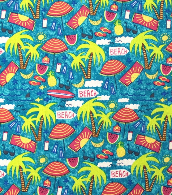 Beach Scene Novelty Cotton Fabric