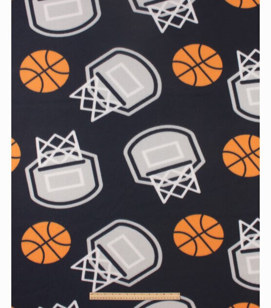 48" Wide Basketball on Black No Sew Fleece Blanket by Happy Value, , hi-res, image 3