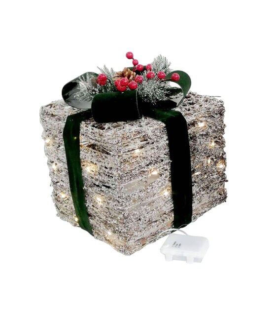 Christmas LED Silver Rattan Outdoor Gift Boxes by Place & Time