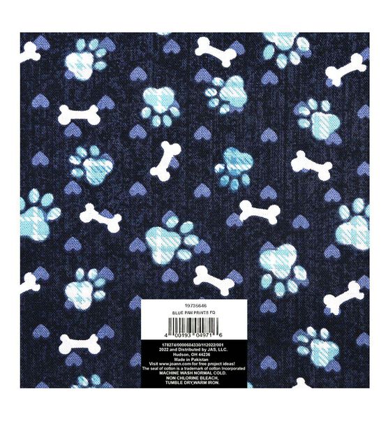 18" x 21" Paw Prints on Blue Novelty Cotton Fabric Quarter 1pc, , hi-res, image 2