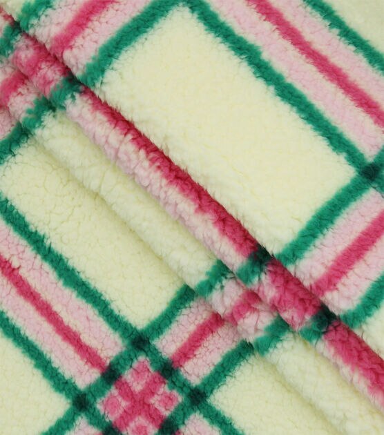 Pink & Green Plaid Sherpa Fabric, , hi-res, image 2