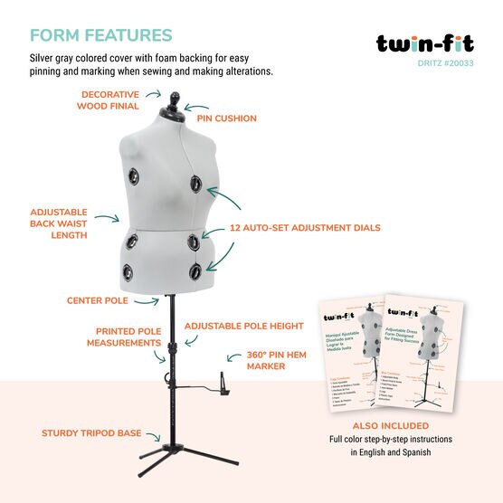 Dritz Twin-Fit Adjustable Dress Form, Large, , hi-res, image 4