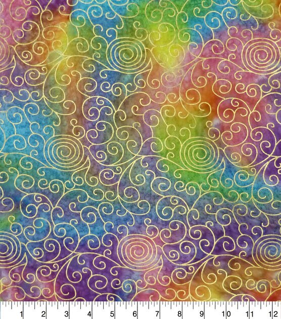 Wide Cotton Fabric Rainbow Scrolls Metallic | JOANN