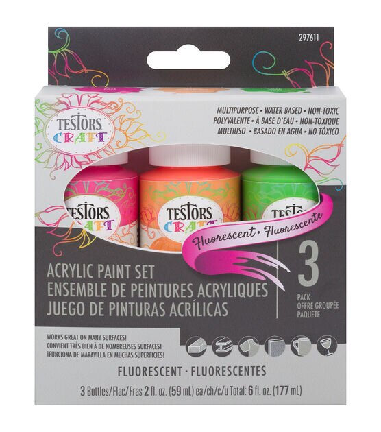 Testors 3ct Acrylic Paint Set Fluorescent