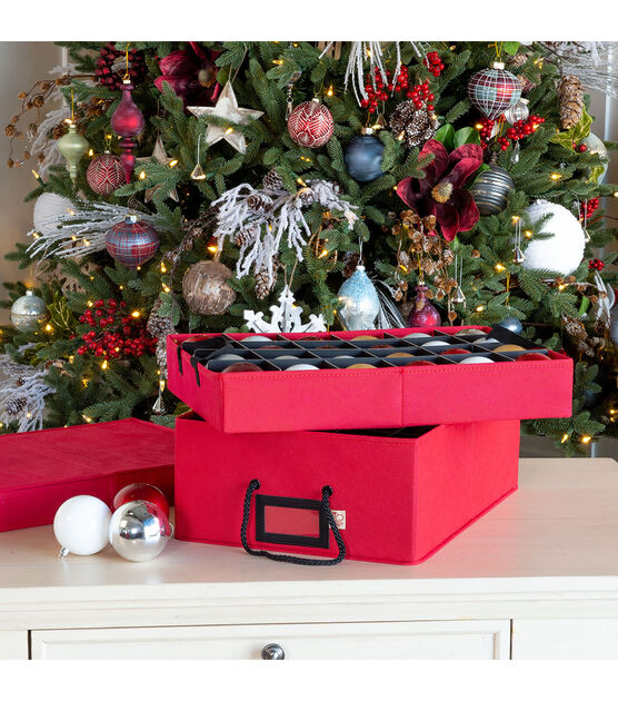 Santa's Bags 26.25-in x 8.75-in 48-Compartment Red Polyester Ornament  Storage Box in the Ornament Storage Boxes department at
