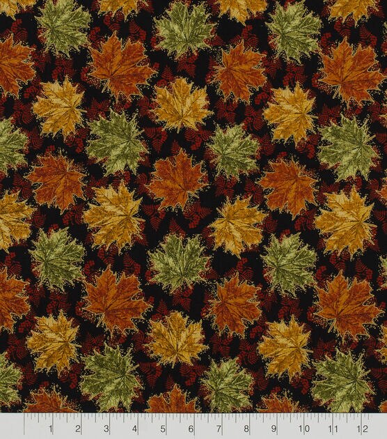 Autumn Leaves Metallic Harvest Cotton Fabric
