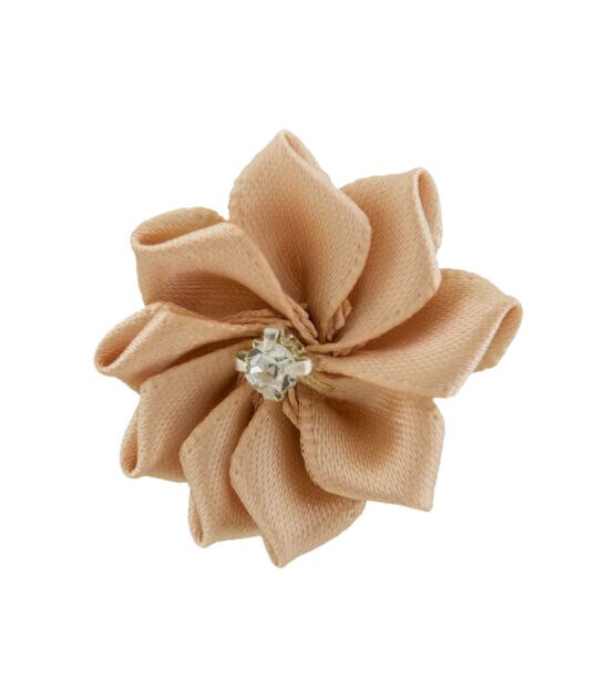 Offray Ribbon Accents Tan Flower with Rhinestone Center 4pcs, , hi-res, image 2