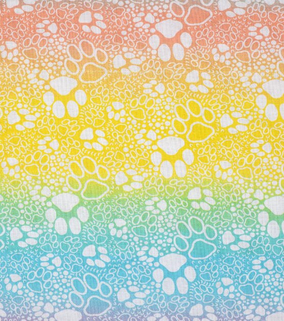 Novelty Cotton Fabric Rainbow Paw Prints