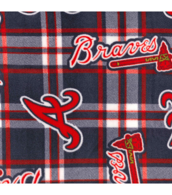 MLB Fleece Atlanta Braves Plaid Navy/Red, Fabric by the Yard