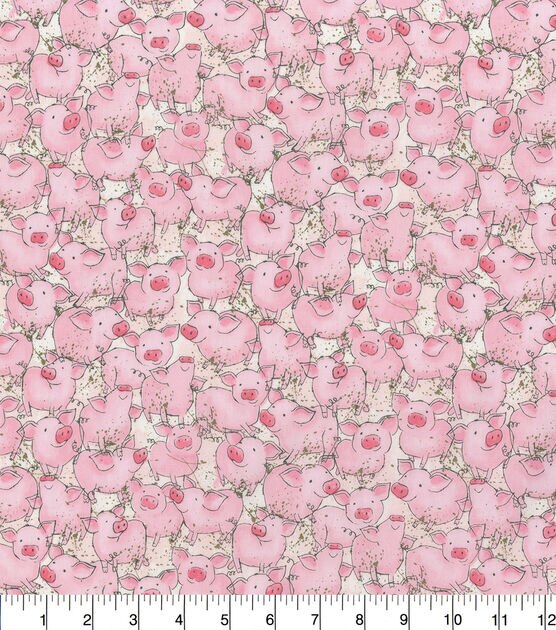Hi Fashion Watercolor Packed Pigs Novelty Cotton Fabric, , hi-res, image 2