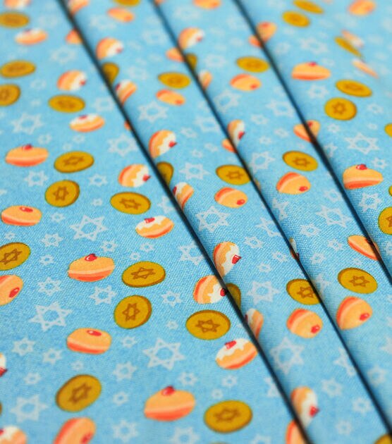 Donuts Light Blue Hanukkah Cotton Fabric | JOANN