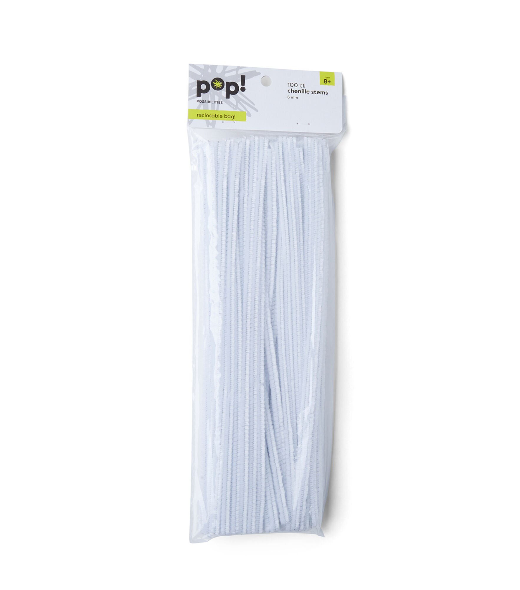 Pop! 6mm Multicolor Assorted Chenille Stems 100pc - White - Kids Craft Basics - Kids