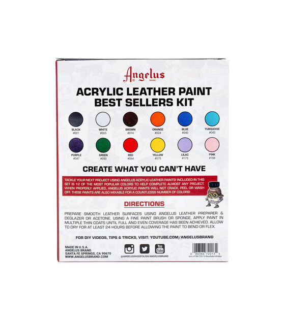 Angelus Brand Leather Acrylic Paints Basic Starter Kit 11 Pieces