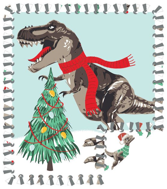 48" Wide Christmas Dinosaur No Sew Fleece Blanket