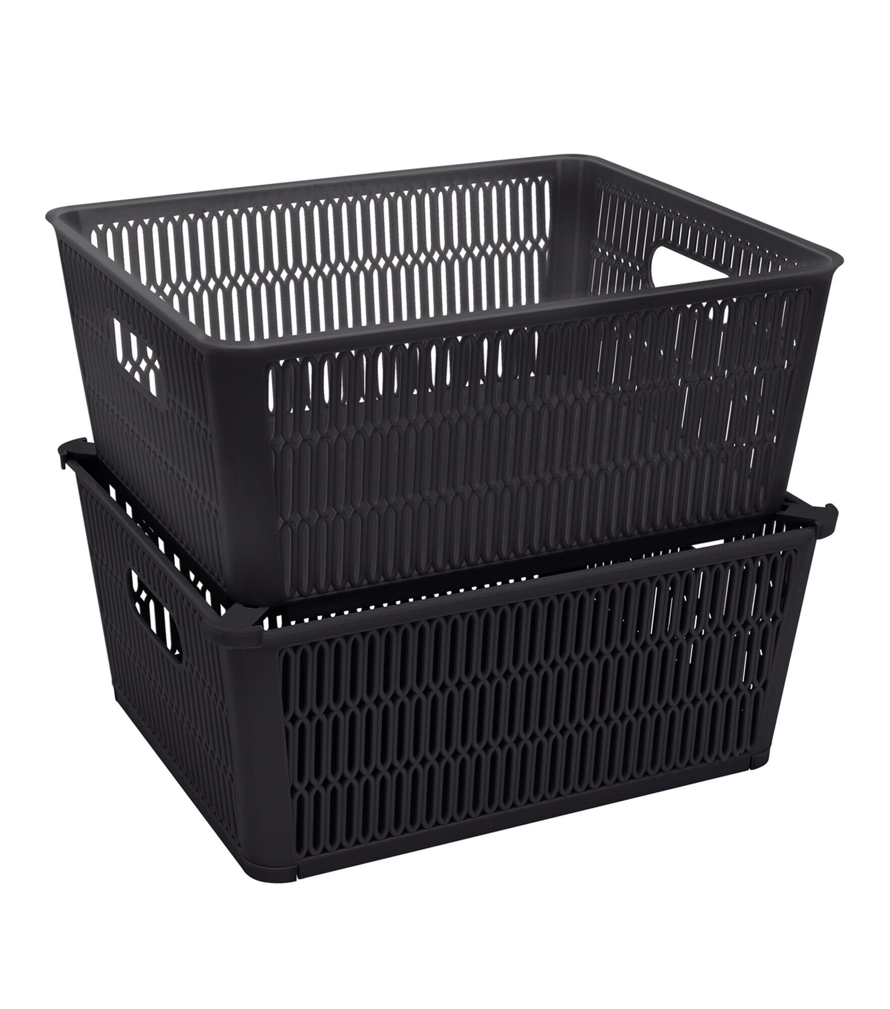 Simplify 40lbs Slide 2 Stack It Storage Baskets 2pk, Black, hi-res