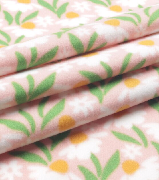 White Floral on Pink Blizzard Fleece Fabric, , hi-res, image 3