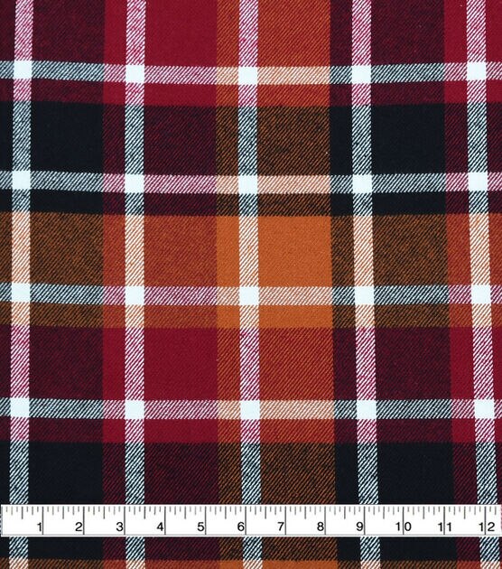 Burgundy & White Plaid Brushed Cotton Fabric, , hi-res, image 2