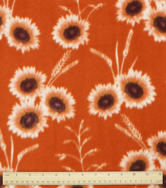 Sunflowers on Orange Anti Pill Fleece Fabric, , hi-res, image 3