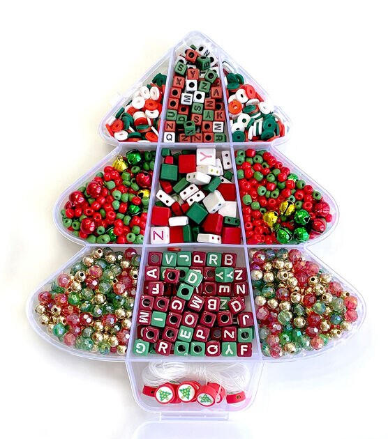 Jewelry Made by Me 1000pc Christmas Tree Red Green Gold Bead Kit, , hi-res, image 2