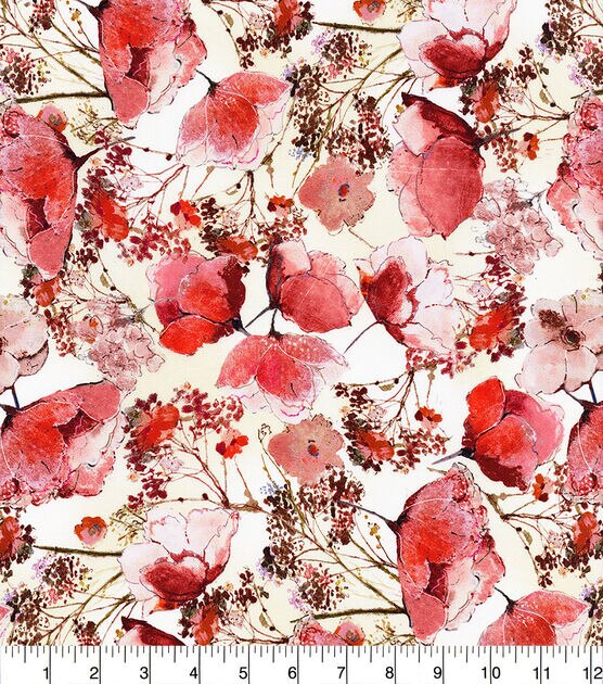 Hi Fashion Red Spring Floral Premium Cotton Fabric