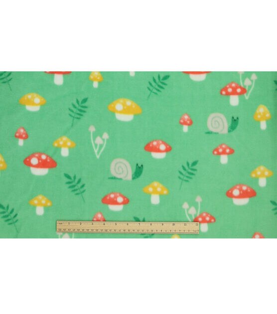 Spring Mushrooms on Green Anti Pill Plush Fleece Fabric by POP!, , hi-res, image 4