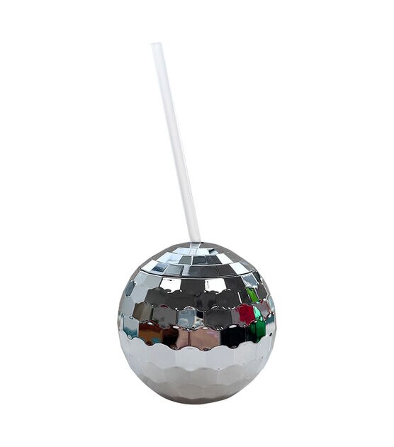 Whaline 4 Sets Disco Ball Cups Disco Mirror Ball Straws Disco Ball Stirrers  Set 20oz Silver