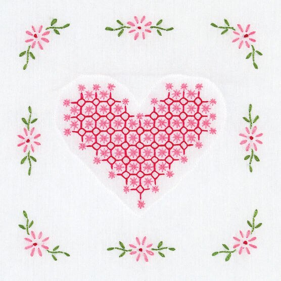 Jack Dempsey 9" Chicken Scratch Heart Stamped Quilt Blocks 12pk