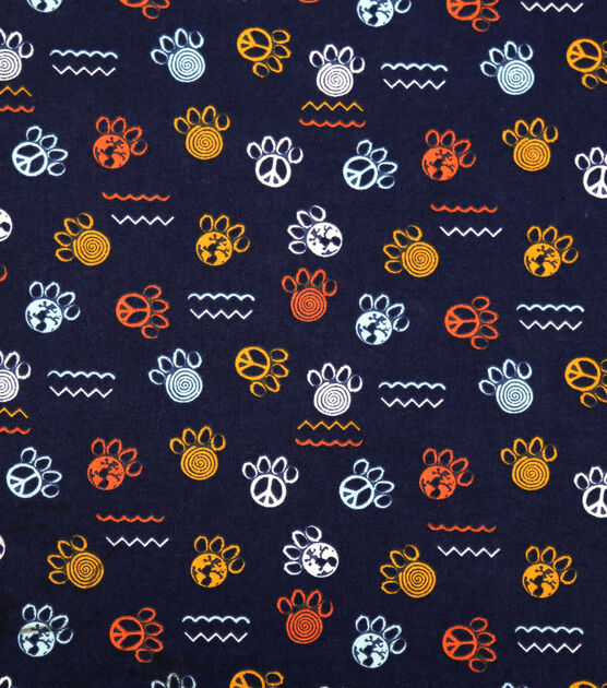 Navy Paw Print Novelty Cotton Fabric