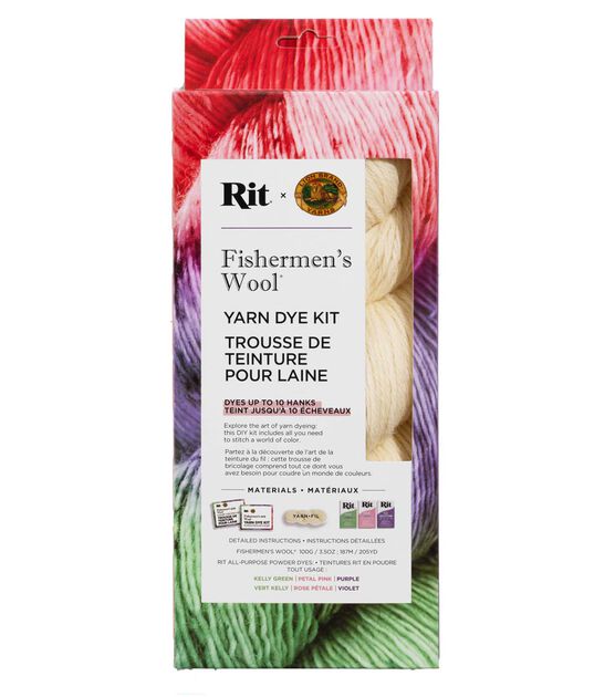 Lion Brand 3.5oz Pink Purple & Green Fishermen's Wool Yarn RIT Dye Kit